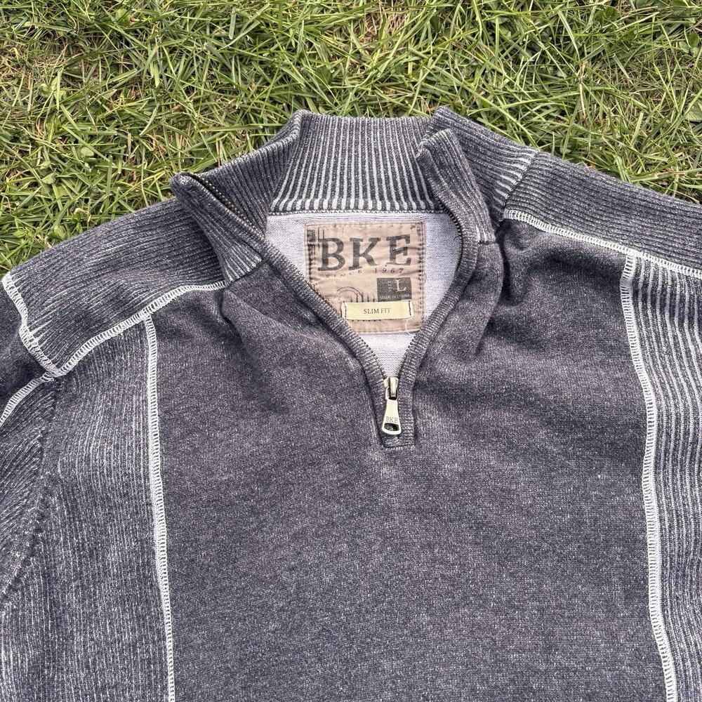 BKE Sweater Quarter Zip Pullover Mens L Relaxed Fit Long Sleeve Gray Sweater